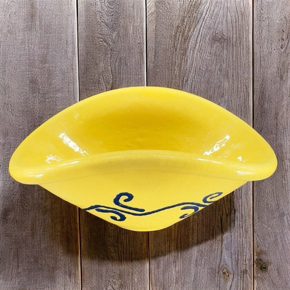 Vintage Cevalfer Terracotta Pottery Earthenwear Bowl Dish Yellow Crackle Glaze